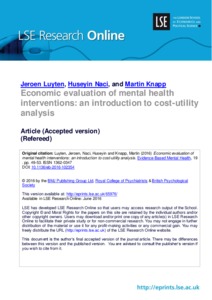 evaluation economic lse interventions mental utility introduction cost analysis health